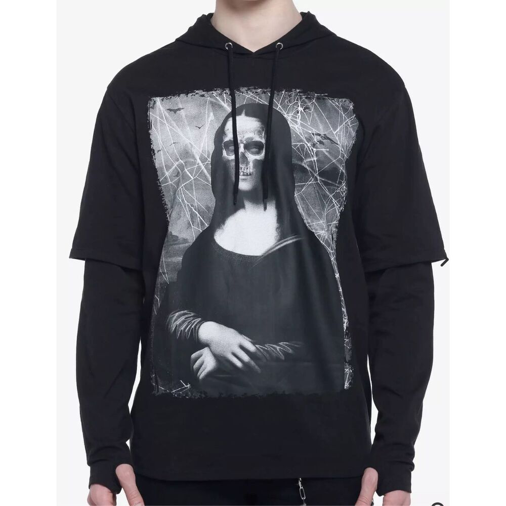 Hot Topic Social Collision Mona Lisa Skull Twofer Long-Sleeve T-Shirt Small Unis
